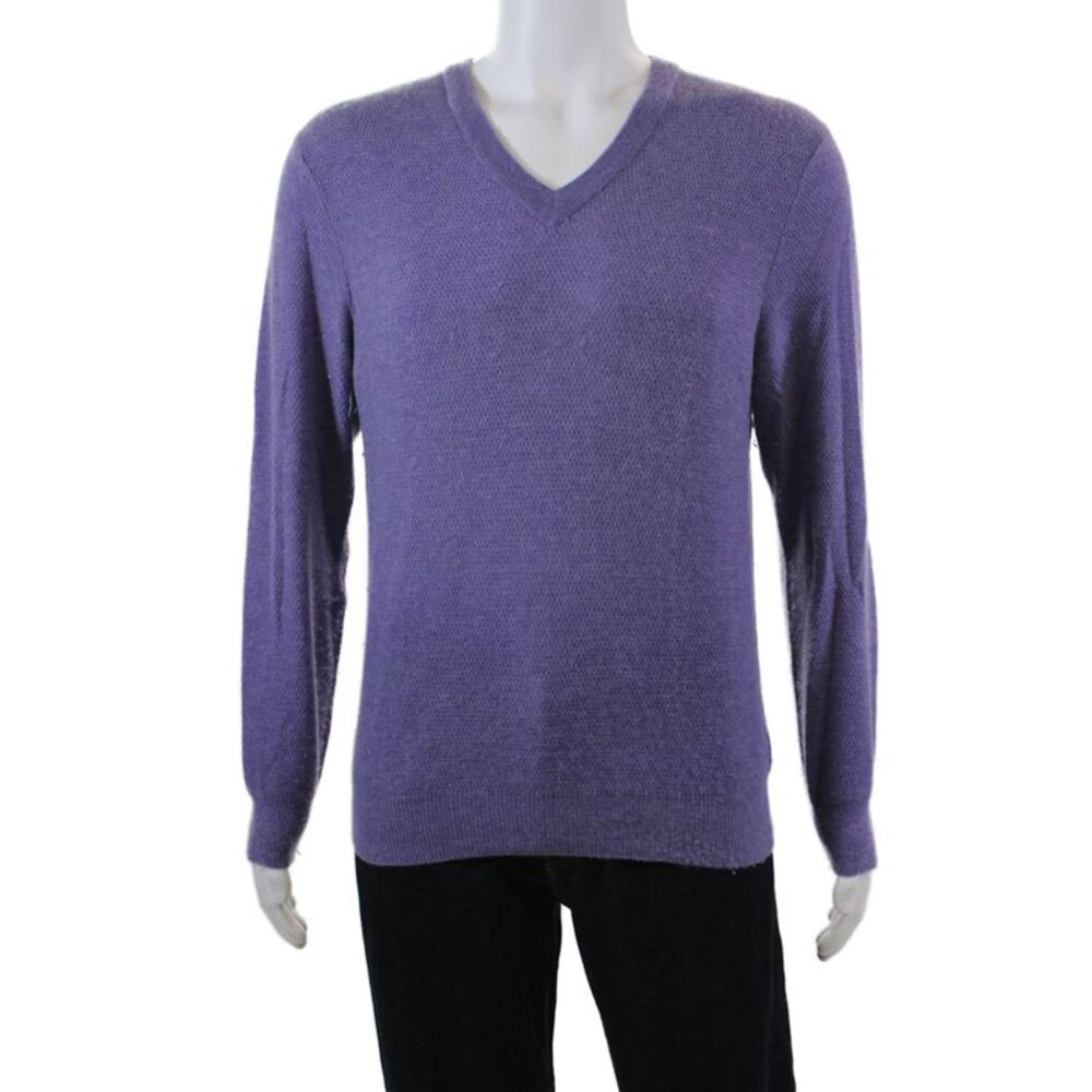 Michael Kors Mens Long Sleeve V Neck Cashmre Sweater Purple Size Small